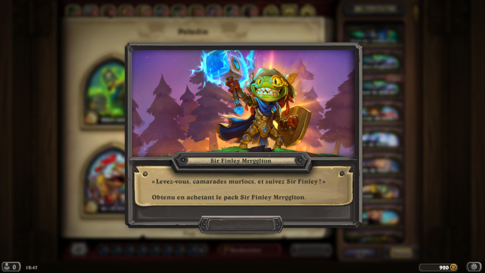 Hearthstone, héros - Sir Finley Mrrgglton